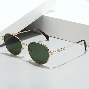 Lunettes De Soleil Rondes Rétro Monture En Métal Décoration Strass Protection UV400 Mode Pour Femmes Voyage Fête