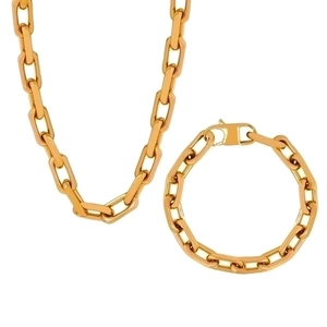 Hip-hop style gold plated thick chain necklace and bracelet jewelry set for women