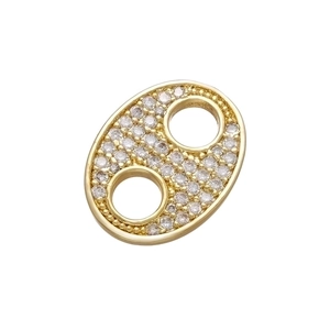 Macro detail of gold-plated pig nose pendant with micro-pave cubic zirconia setting