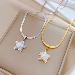 Star Pendant Necklace Titanium Steel With Mother Of Artificial Pearl Inlay Snake Chain Gold Plated Minimalist Jewelry For Women