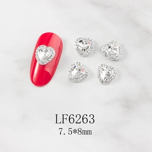 3D heart shaped AB crystal nail charms with silver metal frame for manicure decoration