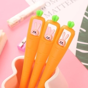 Cute Cartoon Carrot Shape Gel Pen With Rabbit Decoration Plastic School Office Writing Stationery