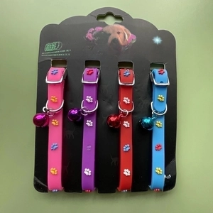 Pet collar set with 4 colors including bells and cute paw prints for cats and small dogs