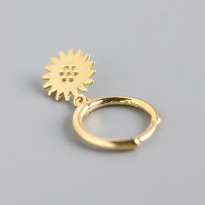 Golden S925 sterling silver sunflower hoop earrings with shiny zircon stones