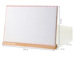 Detailed dimensions of wooden jewelry display board with beige fabric finish