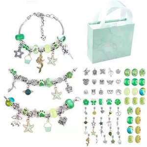 Detail view of DIY blue ocean charm bracelet kit with beads and starfish pendants