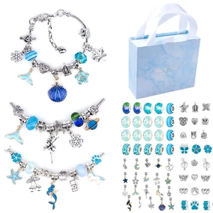 DIY Jewelry Making Kit For Girls Alloy Enamel Charms Glass Beads Snake Chains Necklaces Mermaid Unicorn Theme Gift