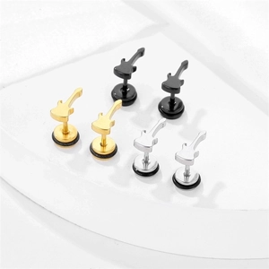 Minimalist stainless steel guitar earrings in black gold and silver finishes