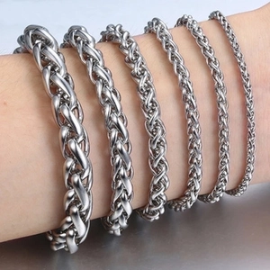 Men Stainless Steel Dragon Bone Chain Bracelet Wheat Weave Metal Fashion Jewelry Silver Tone