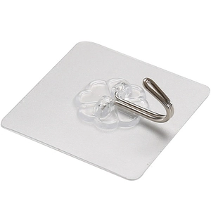 Transparent adhesive wall hook with double metal hooks and waterproof PVC square base