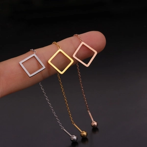 Minimalist geometric square dangles in silver, gold and rose gold stainless steel