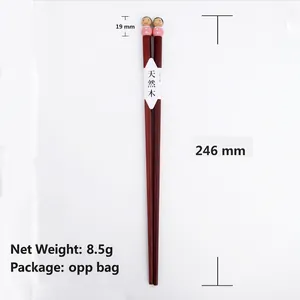 Japanese style natural wood chopsticks with cute painted doll head and 246mm length
