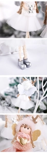 Detailed close-up of knit fabric and mesh skirt on festive Christmas angel dolls