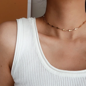 Gold Plated Stainless Steel Cross Choker Necklace For Women Retro Linked Cross Pendant Fashion Hypoallergenic Neck Chain