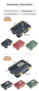 Size chart for plastic lunch boxes showing 850ml and 1300ml capacities with dimensions