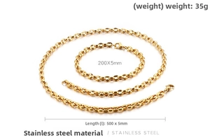 Details der 5mm goldfarbenen Schweinenasen-Halskette und des Armbands aus Edelstahl