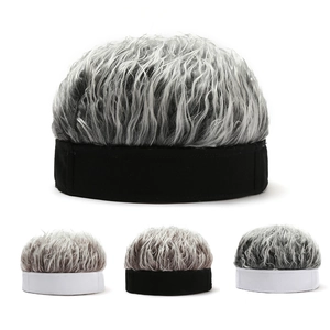 Novelty Retro Brimless Docker Hat With Short Wig Hair Spoof Streetwear Beanie For Men Women Party Gift Adjustable