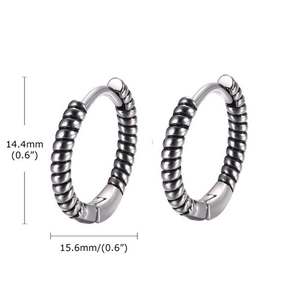 Retro silver twist pattern stainless steel hoop earrings with 15mm size dimensions
