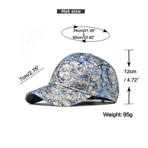 Tableau des tailles détaillé pour casquette de baseball jacquard avec dimensions et poids