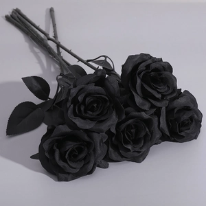 Artificial Rose Flower Long Stem Satin Gothic Realistic Fake Floral Decor For Halloween Home Photography Prop