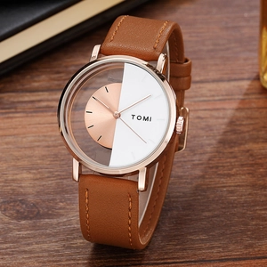 Creative Hollow Design Quartz Watch Split Perspective Dial Faux Leather Strap Minimalist Fashion Wristwatch For Women