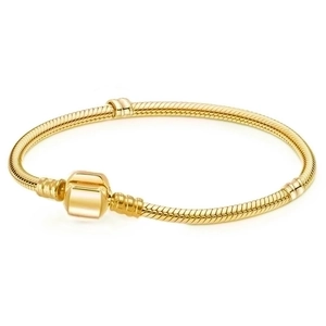Classic gold snake chain bracelet with barrel clasp closure for women's jewelry