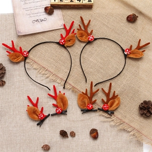 Detailed set of Christmas reindeer antler headbands and clips with mushroom accents