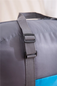 Close-up of durable gray nylon strap with high-strength adjustable plastic buckle detail
