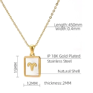 Detailed size specifications of 18K gold plated stainless steel Aries shell necklace