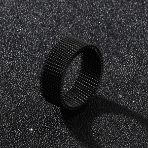 8mm wide black mesh woven stainless steel ring with industrial geometric design