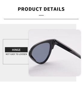 Détail de la charnière robuste des lunettes de soleil œil de chat pour une tenue stable