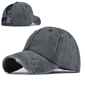 Washed Cotton Ponytail Baseball Cap Distressed Vintage Adjustable Outdoor Sun Hat For Women