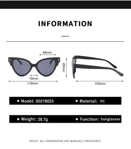 Tableau détaillé des tailles avec dimensions pour lunettes de soleil œil de chat en PC