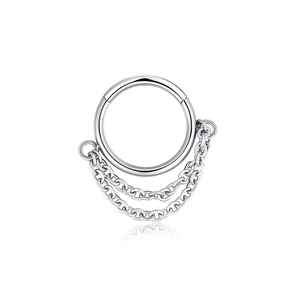 316L stainless steel hoop earring with double layer hanging chain in silver finish