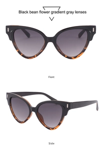 Détail de lunettes de soleil œil-de-chat avec monture écaille noire et verres dégradés
