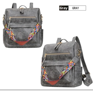 Sac à dos gris en similicuir avec bandoulière tissée géométrique de style ethnique chic