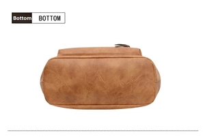 Vue détaillée du fond durable en cuir PU avec des coutures soignées sur le sac marron