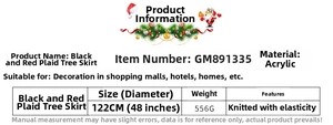 Size chart for 48 inch red and black plaid knitted acrylic Christmas tree skirt