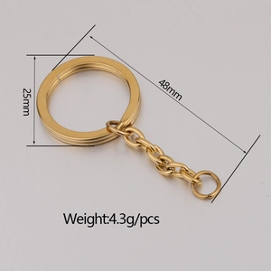 25mm gold stainless steel flat split key ring with chain link for DIY jewelry making