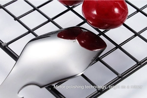 Macro view of mirror polishing finish on multi-functional stainless steel utensil