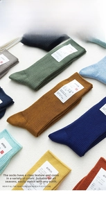 Macro view of colorful ribbed cotton crew socks with 80% cotton composition details