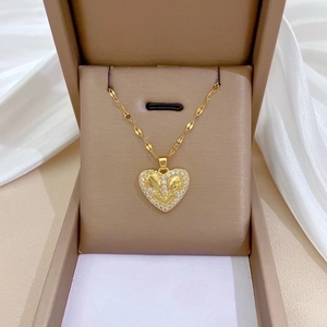 Heart Pendant Necklace With Stainless Steel Chain Copper Zircon Tulip Flower Elegant Jewelry For Women