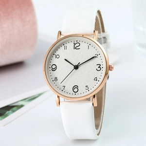 Women Fashion Minimalist Quartz Watch PU Leather Strap Alloy Case Casual Ladies Analog Wristwatch Ultra Thin Shell Watch