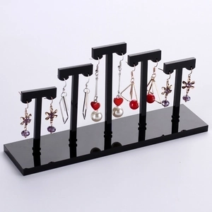 Black acrylic 5-tier T-bar earring display stand for jewelry storage and organizing