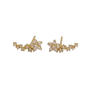 S925 silver gold floral stud earrings with sparkling cubic zirconia branch design
