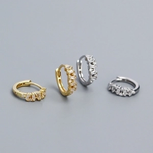 Sparkling S925 sterling silver hoop earrings with pavé crystals in gold and silver finish