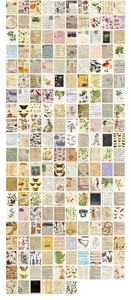 Grid view of vintage journaling paper collection with 120 unique botanical and retro designs