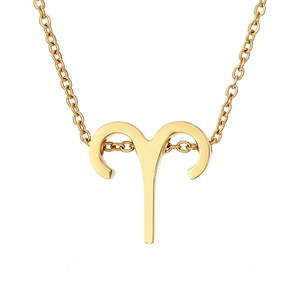 Polished gold Aries zodiac pendant necklace with minimalist chain for women