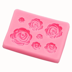 3-piece pink silicone rose flower fondant molds with food-grade safety certification