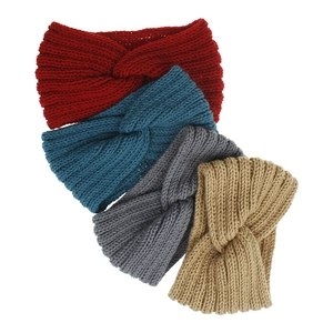Knitted twist headbands for women in red, peacock blue, grey and beige colors